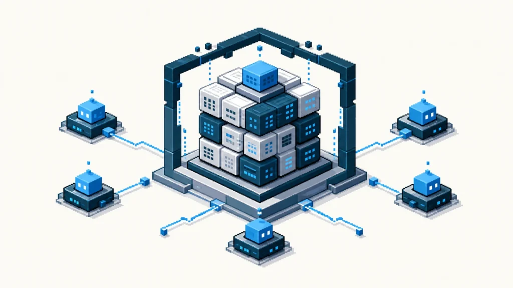 Pixel-art context archive linked to a group of agent nodes.